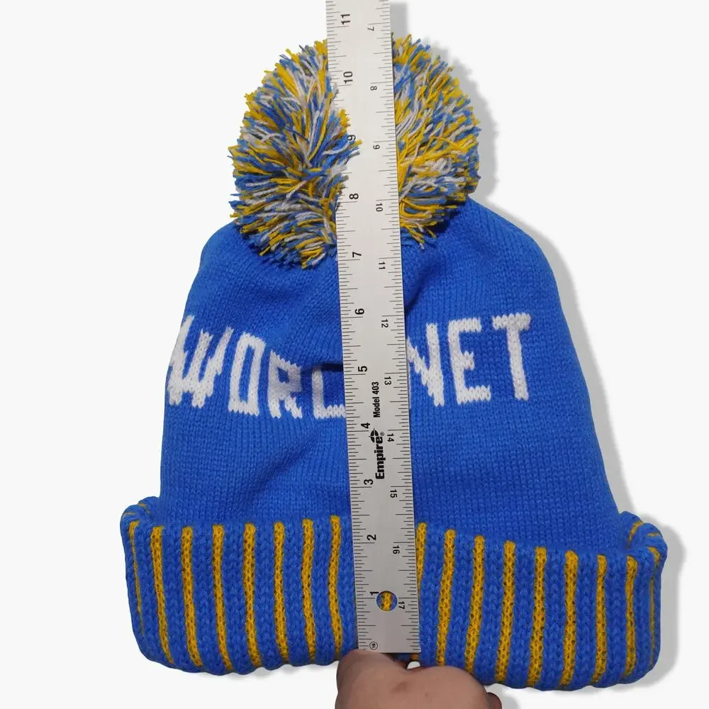WORLDNET Blue and Yellow Ribbed‎ POM Beanie